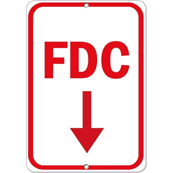 Aluminum Vertical Metal Sign Multiple Sizes Fdc Downward Pointing Arrow Hazard Fire Department Connection With Border Weatherproof Street 9x12Inches