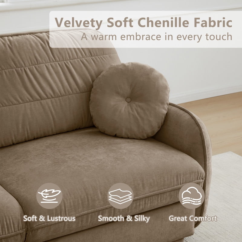 Chenille Modular Sofa with Ottoman, 2-Seater Deep Seat Cloud Couch, Convertible Sectional Sofa with Quilted Cushions & Round Pillows, Modern Sofa for Living Room, Apartment,Coffee