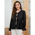 thumbnail image 6 of Women's Babydoll Peplum Blouse Shirt Long Sleeve Bow Tie Front Trendy Cute Y2K Going Out Tops, 6 of 8