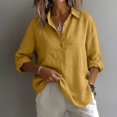 thumbnail image 2 of Linen Polo Shirt Women Linen Clothing for Women Oversized Linen Shirts for Women Summer Blouses for Women Summer Linen Tops Loose Fit Tee Shirt Women Beach Vacation Tshirts,Gold,S, 2 of 9