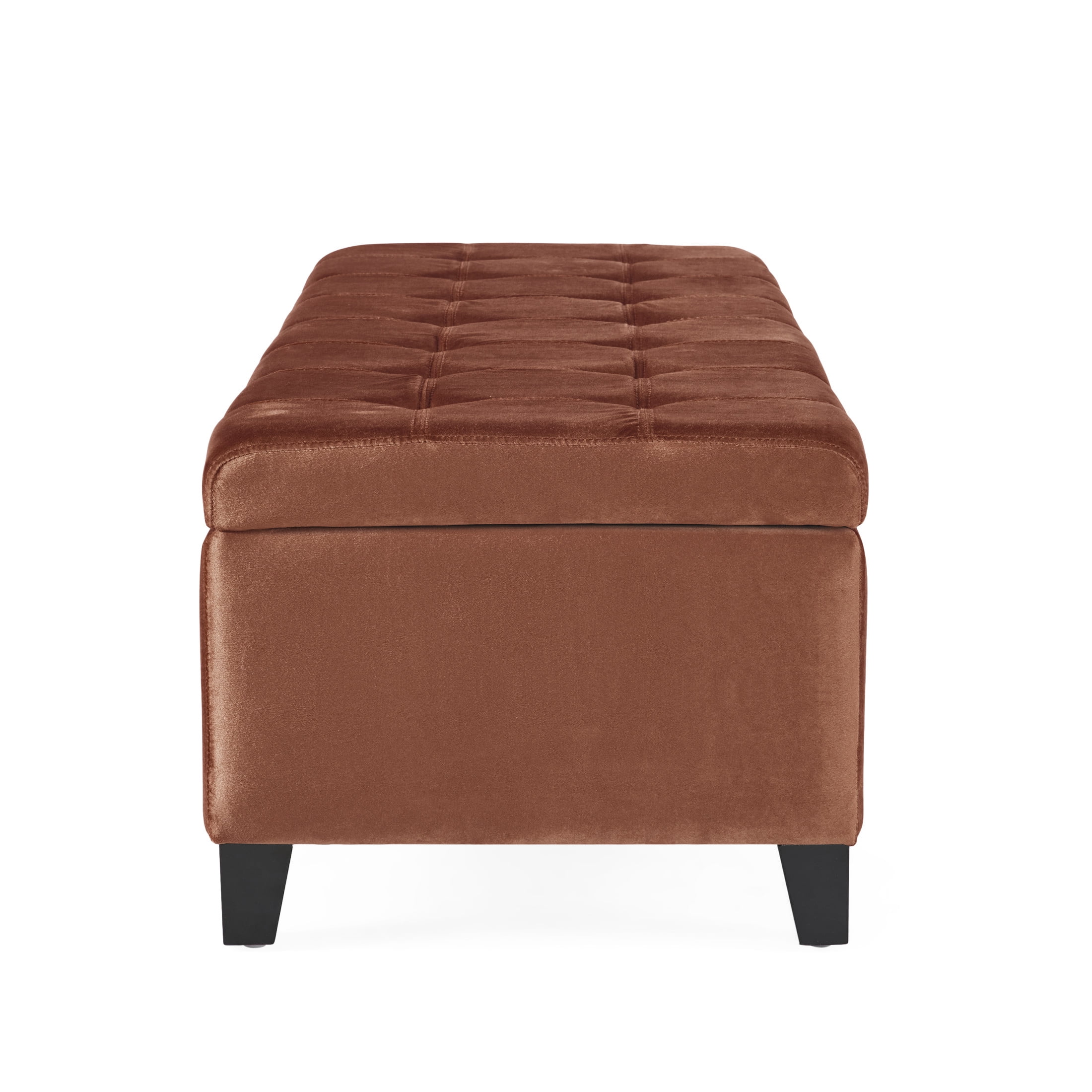 Velvet Tufted Storage Bench with Lift-Up Top & Birch Wood Legs, Blush