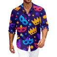thumbnail image 2 of LNZGNM Mardi Gras Shirts for Men Lapel Mask Printed Button Up Shirts Plus Size Long Sleeve T-Shirts Casual Mardi Gras Tops,Royal Blue 4XL, 2 of 6