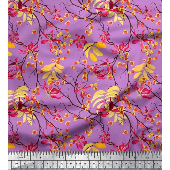 Soimoi Cotton Jersey Fabric Leaves,Floral & Berries Fruits Print Fabric by Yard 58 Inch Wide