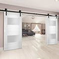 thumbnail image 3 of Modern Double Barn Door 60 x 84 inches with Opaque Glass 2 Lites / Sete 6222 White Silk / 13FT Rail Track Set / Solid Panel Interior Doors, 3 of 4
