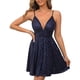 thumbnail image 1 of Gibobby Vestidos de noche cortos Vestido de fiesta sexy con lentejuelas y cuello halter plisado para mujer(Azul,X-CH), 1 of 5
