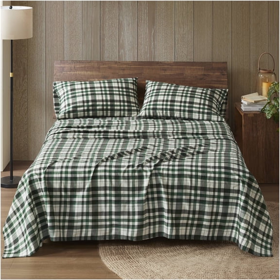 JERFIT California King Flannel Sheet Set 4-Piece, 100% Cotton Printed Bedding Set, Soft & Breathable, Wrinkle Resistant All Season, Green Multi Finton Floral