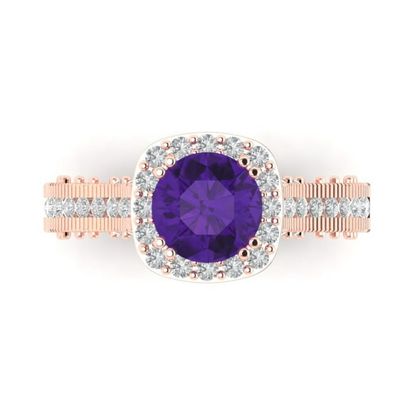 Clara Pucci 14K Rose Gold 2.37ct Amethyst Halo Ring for Women