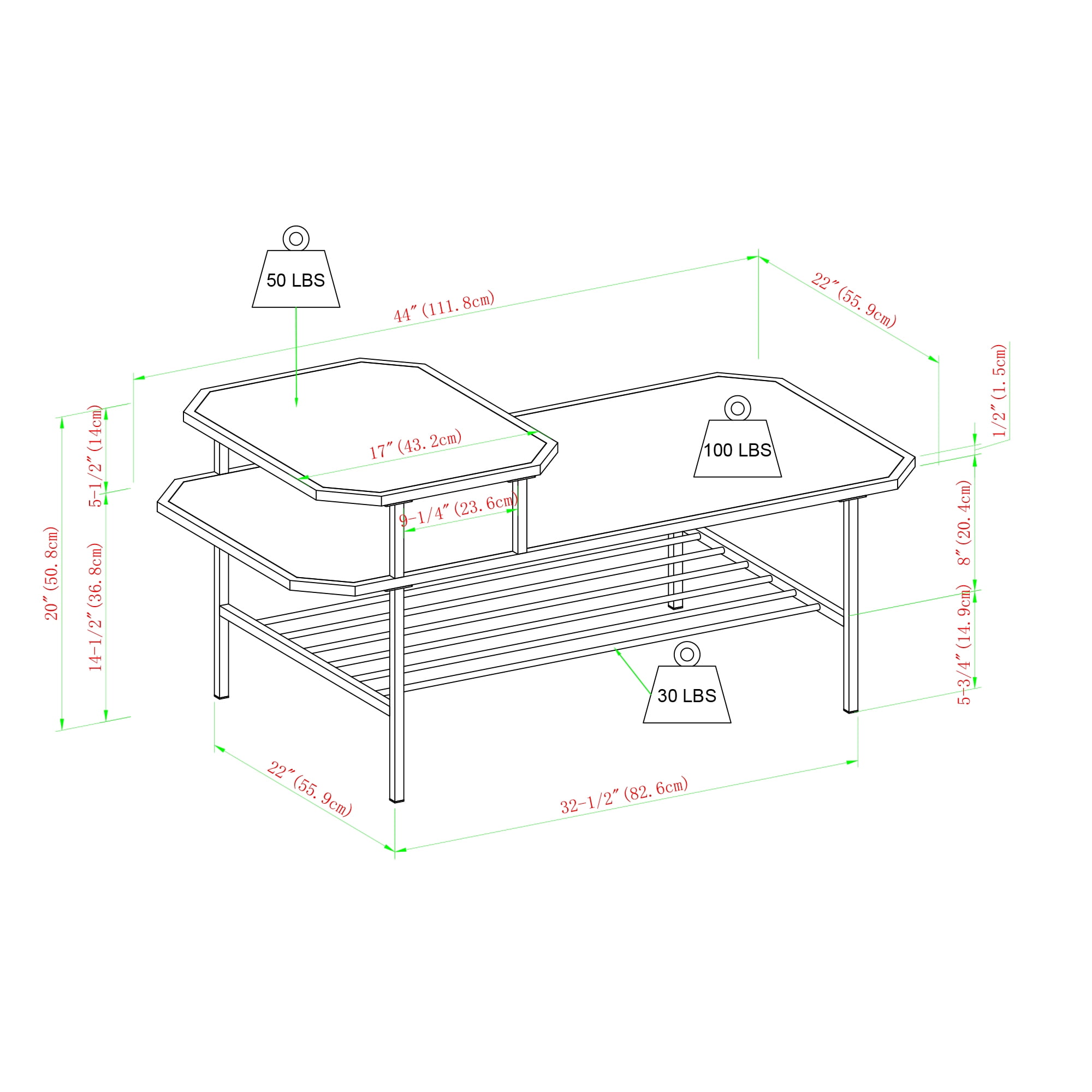 Manor Park Modern Octagon Metal Tiered Coffee Table, Dark walnut/Black