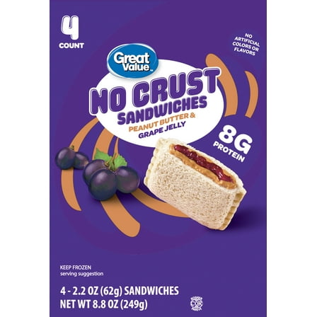 Great Value Peanut Butter & Grape Jelly No Crust Sandwiches, 8.8 oz, 4 Count (Frozen)