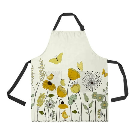 

ABPHQTO Floral Bird Butterflies Apron Home Kitchen Apron with Pockets