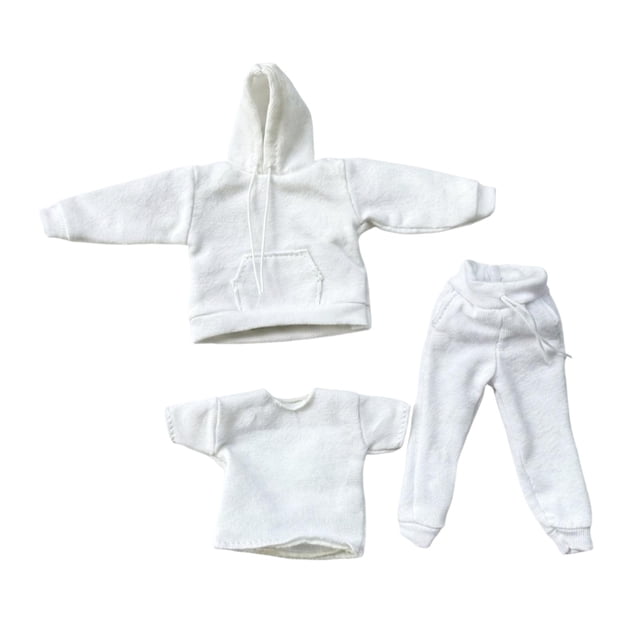 3x 1/12 Sudadera Conjunto Ropa deportiva Sudadera con capucha Pantalones Disfraz Ropa en miniatura para Blanco