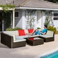 thumbnail image 2 of Outsunny 7 Piece Patio Furniture Set, PE Rattan Outdoor Conversation Set with Sectional Sofa, Glass Tabletop, Cushions and Pillows for Garden, Lawn, Deck, Dark Brown and Ivory, 2 of 10