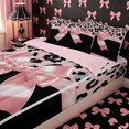 thumbnail image 3 of Erosebridal Satin Bow Zipper Twin Comforter Sets with Fitted Sheet and 2 Pillowcases,Wild Leopard Print Zipper Bedding Set,Pink Black,4-Piece,Pink Reversible, 3 of 6