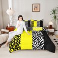 thumbnail image 4 of Homewish Fashion Abstract Teens Queen Comforter Set, Modern Zebra Cheetah Print Bedding Sets, Chic Yellow Polkadots Reversible Bedding Comforter Set, Lightweight Room Decor, 3 Pieces, 4 of 8