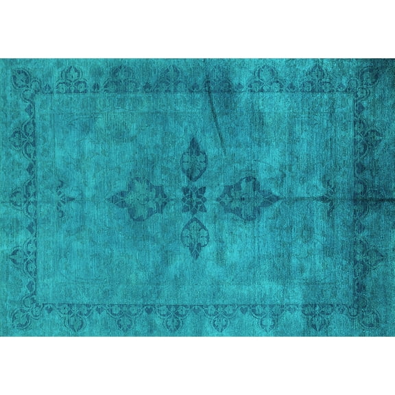 Ahgly Company Machine Washable Indoor Rectangle Oriental Turquoise Blue Industrial Area Rugs, 5' x 7'