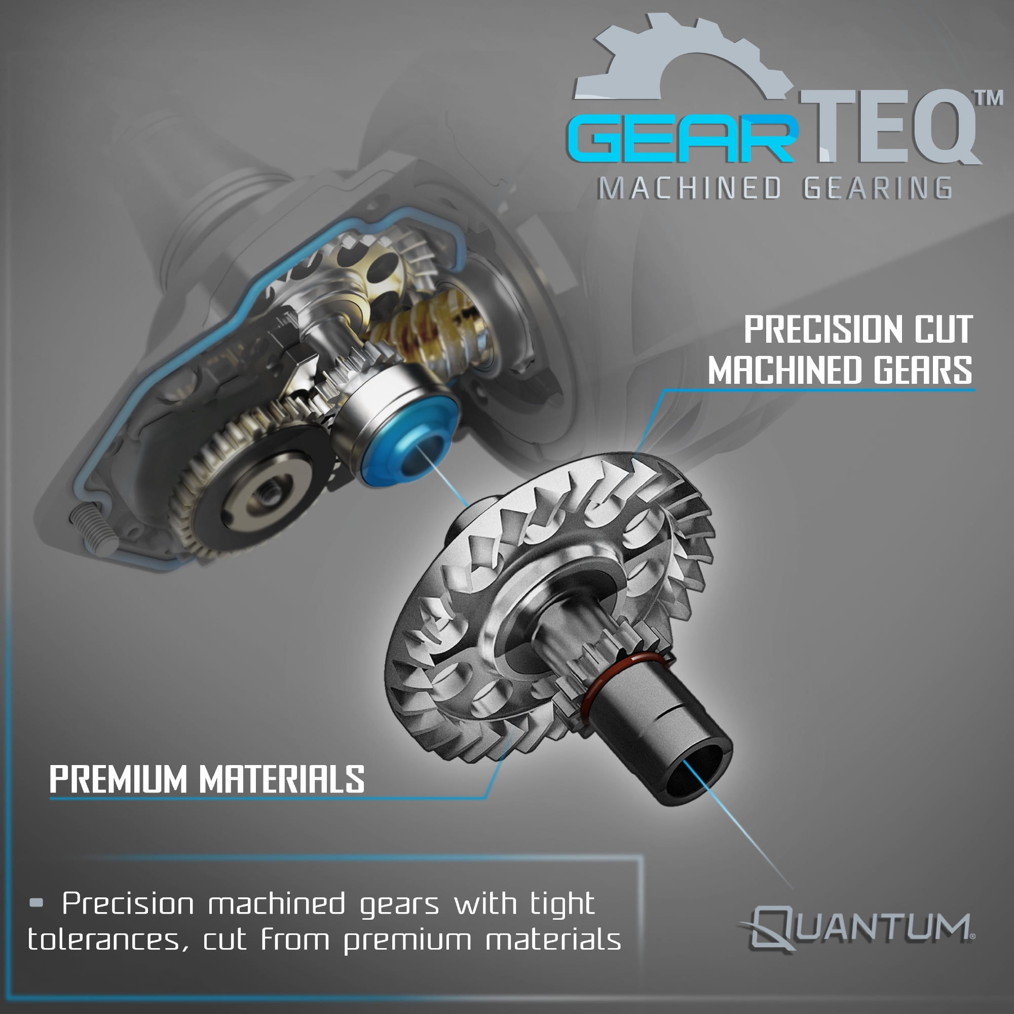 Quantum Benchmark Spinning Fishing Reel, Size 2500 Reel, 5+1 Bearings, 6.2:1 Gear Ratio, Aluminum Frame, SEALOQ 6 Protection, GEARTEQ Machined Gears, CFX200 Carbon Fiber Xtreme Drag, Silver/Blue
