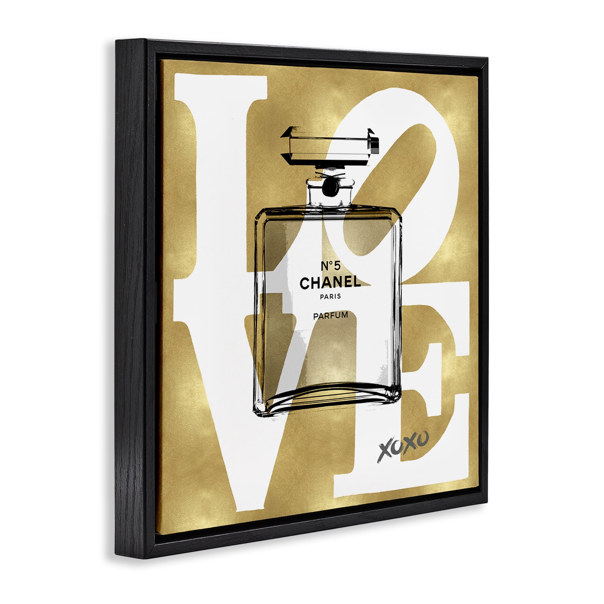 Stupell Industries Gold & White Love Perfume Fashion Painting Black Floater Framed Canvas Art Print Wall Art, 25 x 25