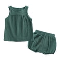 thumbnail image 2 of WOLLED Toddler Baby Short Sleeve Cotton Linen T Shirt Tops Shorts for Boys Girls,Newborn 3PCS Solid Color Vest Shirt Tops Jogging Suit, 2 of 11