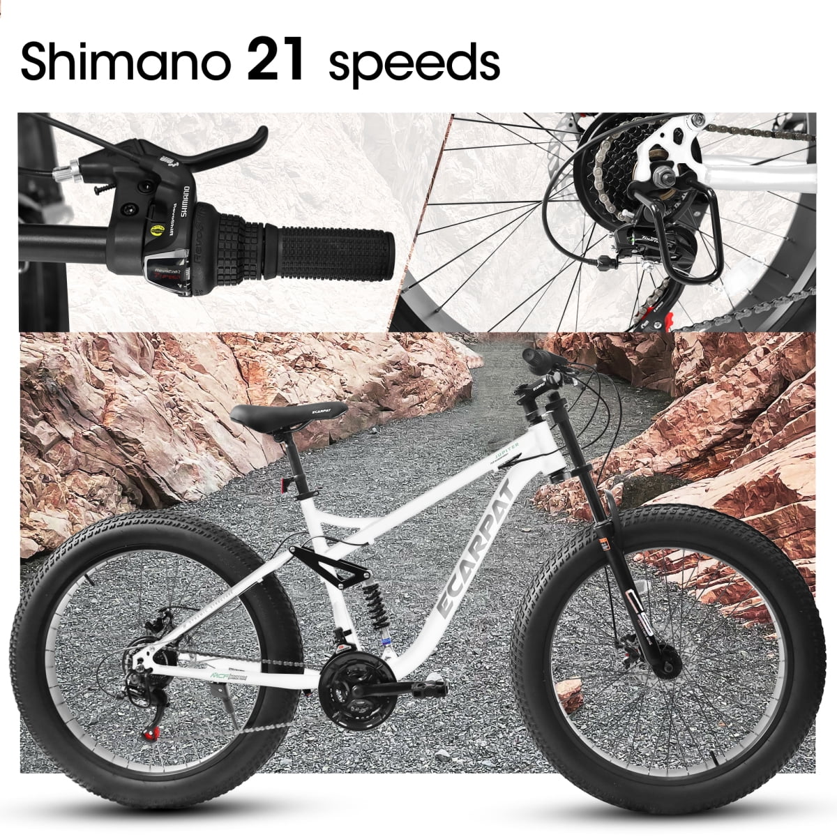 LuckyNote 26" Mountain Bike Full-Suspension 21 Speeds Disc-Brake, 26x4" Fat Tire Bike for Men