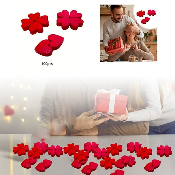 100PCS Wood Heart Shaped Ornaments, Valentine's Day Decoration Handmade Valentine's Day Small Wooden Red Heart Decoration for Home Shelf Mantel Fireplace Table Windowsill Party Decor