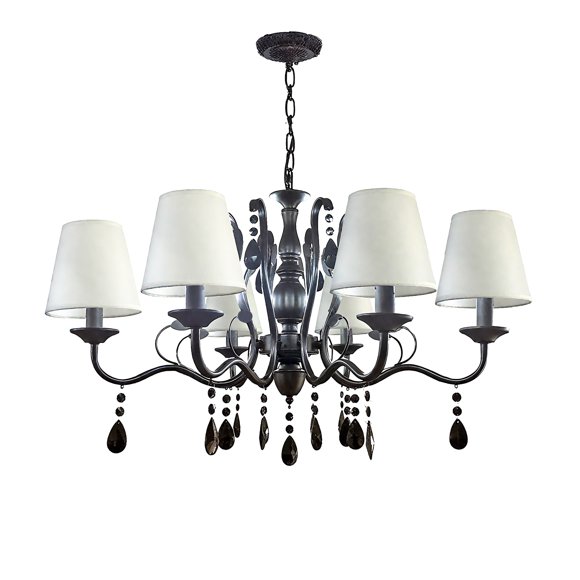 FixtureDisplays® Black Chandelier 6 Light Wrought Iron Crystal Ceiling Pendant Light Fixture Farmhouse Chandeliers for Dining Room for Living Room Bedroom Hallway 15866