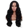 thumbnail image 5 of Peluca negra con media división para mujer, pelo largo y rizado con ondas grandes, seda química africana completa, 5 of 5