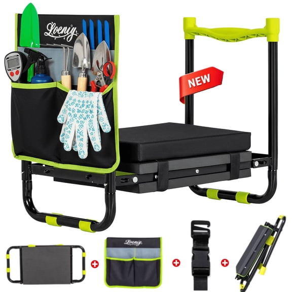 NALONE Garden Kneeler and Seat, Foldable 2-in-1 Kneeling Bench for Gardening, Thick Cushion Garden Kneeler with Tool Pouch, Supports 300lbs, Gardening Stool Gifts for Seniors