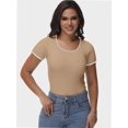 thumbnail image 3 of Women Summer Short Sleeve Shirts Crewneck Striped Color Block T Shirts Slim Fit Basic Tee Tops, 3 of 6