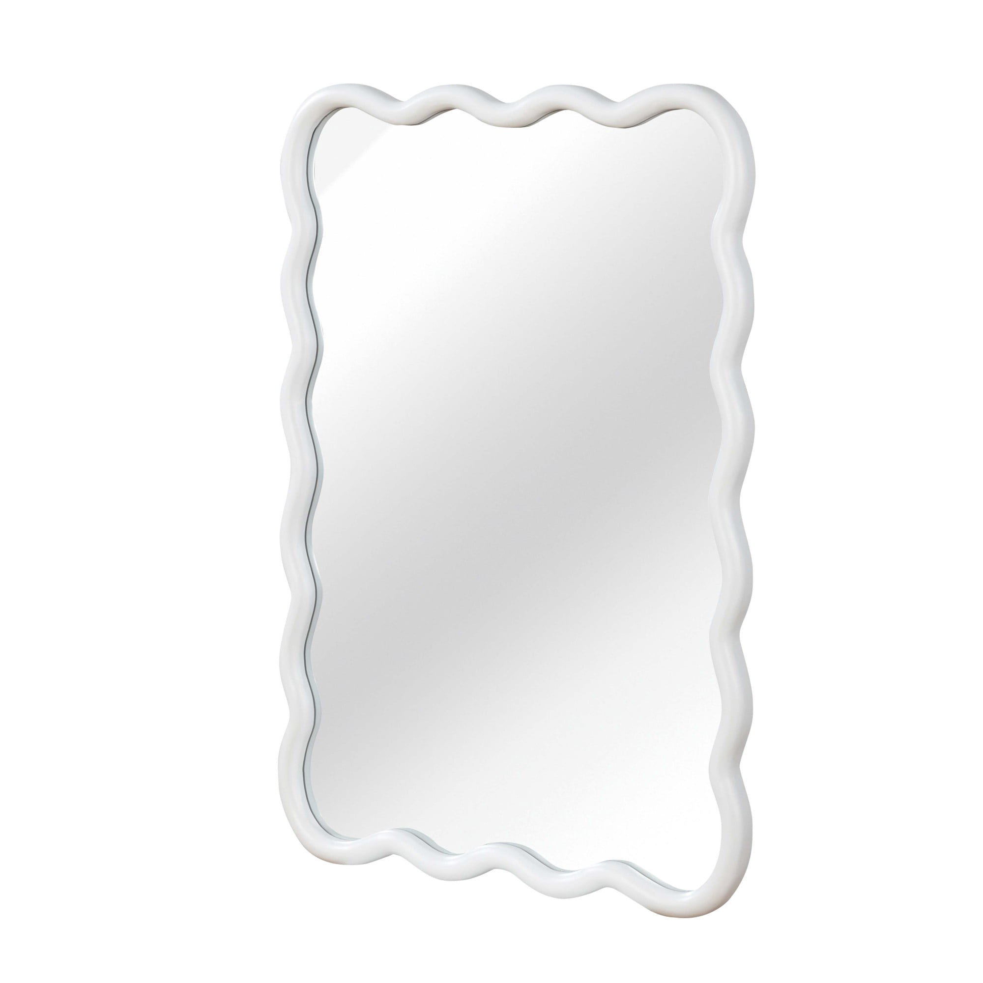 Leumius 24"x36" Wavy Rectangle Mirror, Solid Wood Frame Decorative Mirror for Bedroom Bathroom Living Room Entryway White