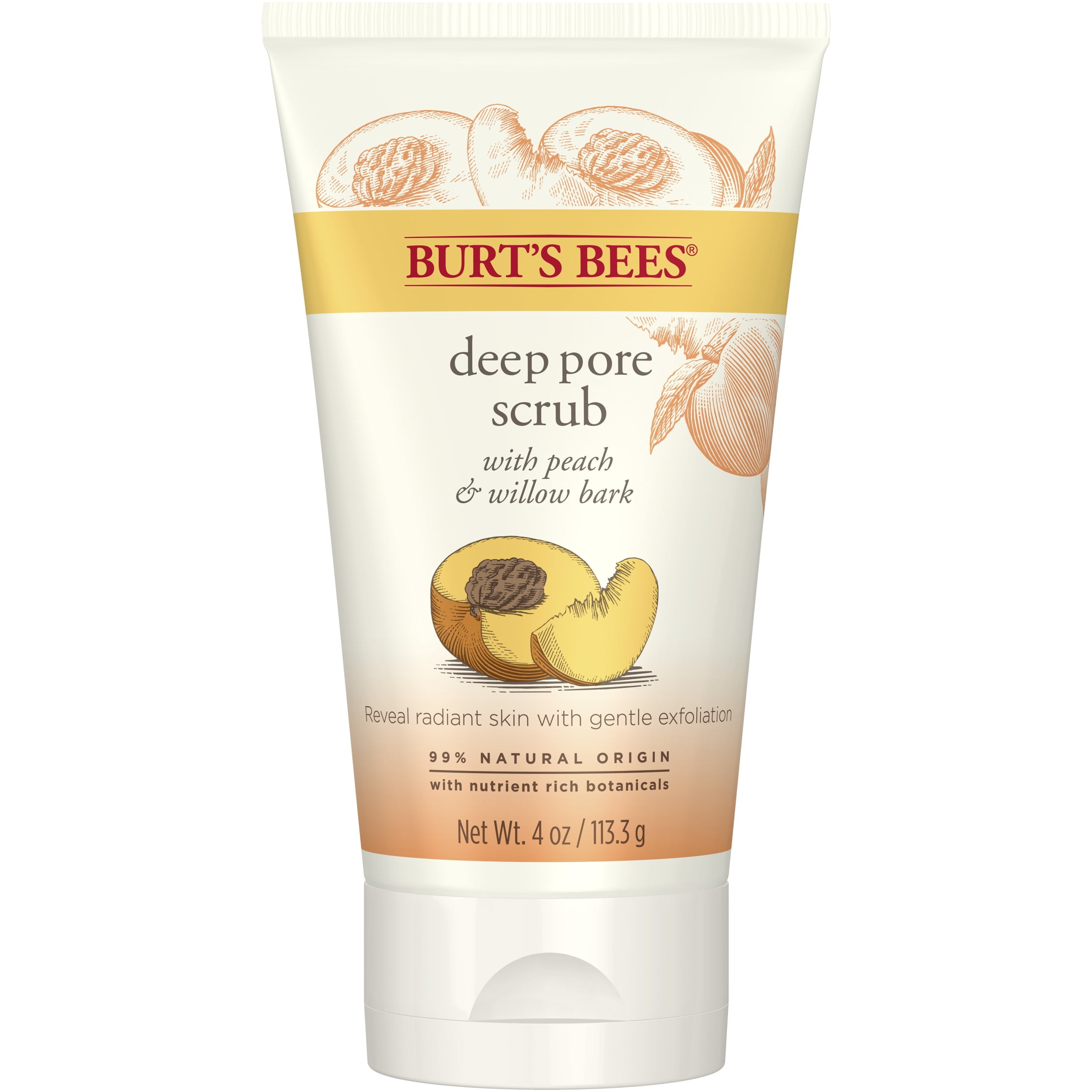 Burt's Bees Deep Pore Exfoliating Face Scrub with Peach and Willow Bark, 4 fl oz