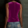 thumbnail image 4 of VEKDONE Women's Velvet Vest Deep V Neck Elegant Button Down Vest Summer Sleeveless Y2K Waistcoat Slim Fit Tunic Tops Hot Pink L, 4 of 7