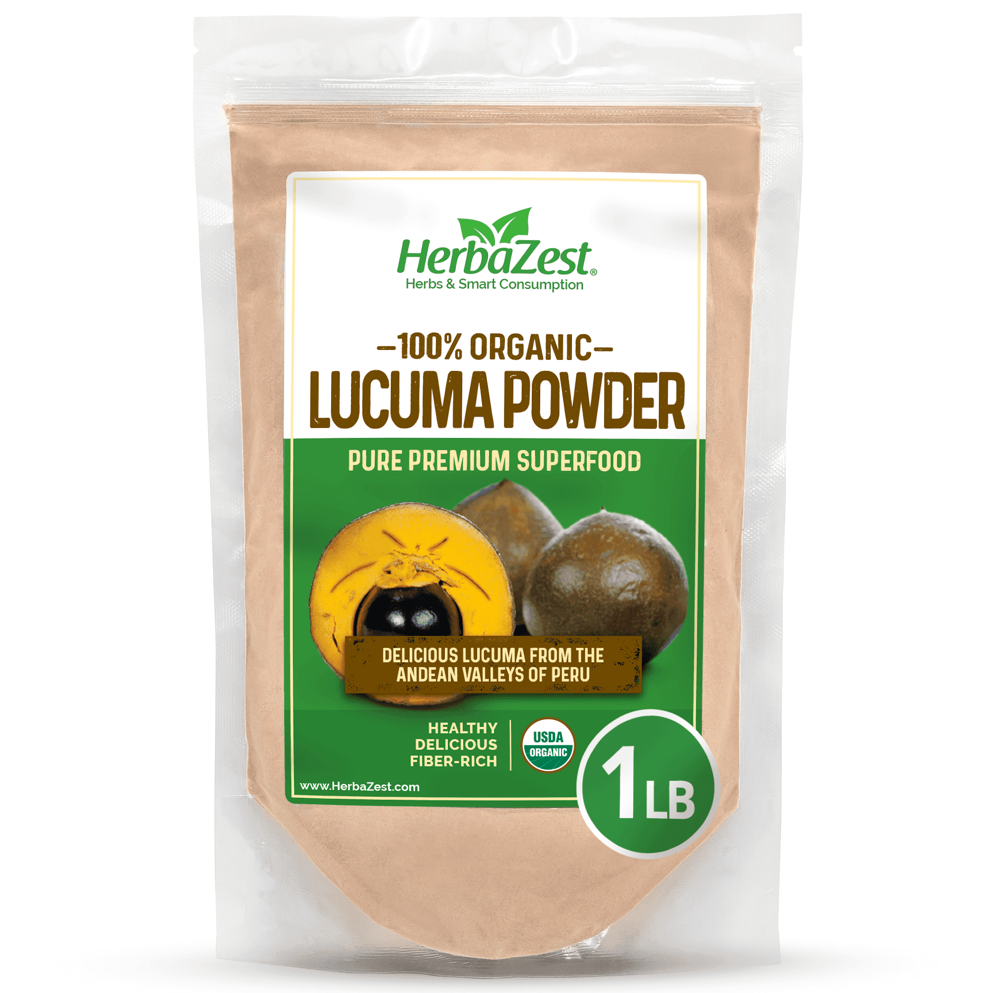 HerbaZest Lucuma Powder | 1 lb | USDA Certified Organic | Vegan & Gluten-Free | Exotic Superfruit for Smoothies, Desserts & Ice Cream | Superfoods