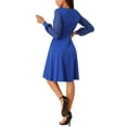 thumbnail image 3 of Vestido casual de longitud a la rodilla con cuello cuadrado de manga larga y puntos suizos INSPIRE CHIC para mujer con bolsillos S azul real, 3 of 5