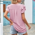 thumbnail image 4 of Ruffle Sleeve Blouse V Neck Pure Color Loose Fit Casual Women Short Sleeve Top for Summer Pink XL, 4 of 6