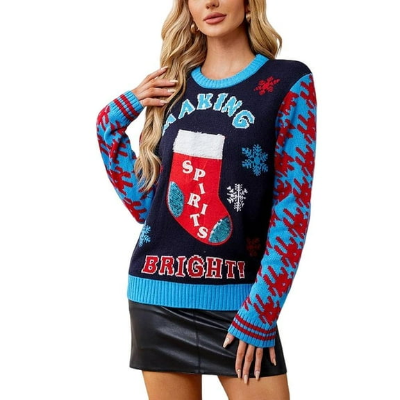 Yesfashion Women Christmas Sweatshirt Embroidered Oversized Sweater Long Sleeve Pullover Sweatshirts Top