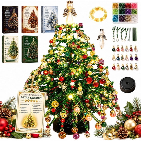 2027 New DIY Beaded Christmas Tree Kit, Handmade Mini Desk Xmas Bead Art, Create Your Own Sparkling Holiday Decoration