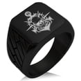 thumbnail image 1 of Stainless Steel Pirate Bandit Skull Anchor Geometric Pattern Biker Style Polished Ring, 1 of 1