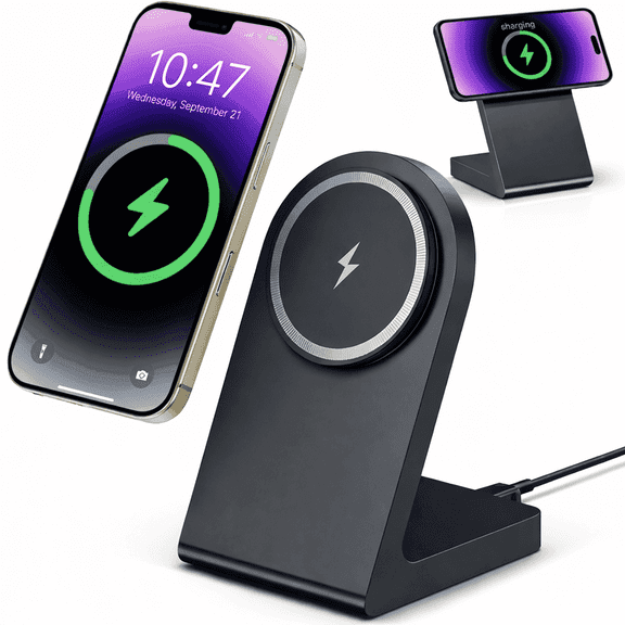 Geyo Magnetic Fast Wireless Charger Stand for iPhone 17 16 15 14 13 12 Series, for Samsung Galaxy S26 S25 S24 Series (with Magnetic Case) Black