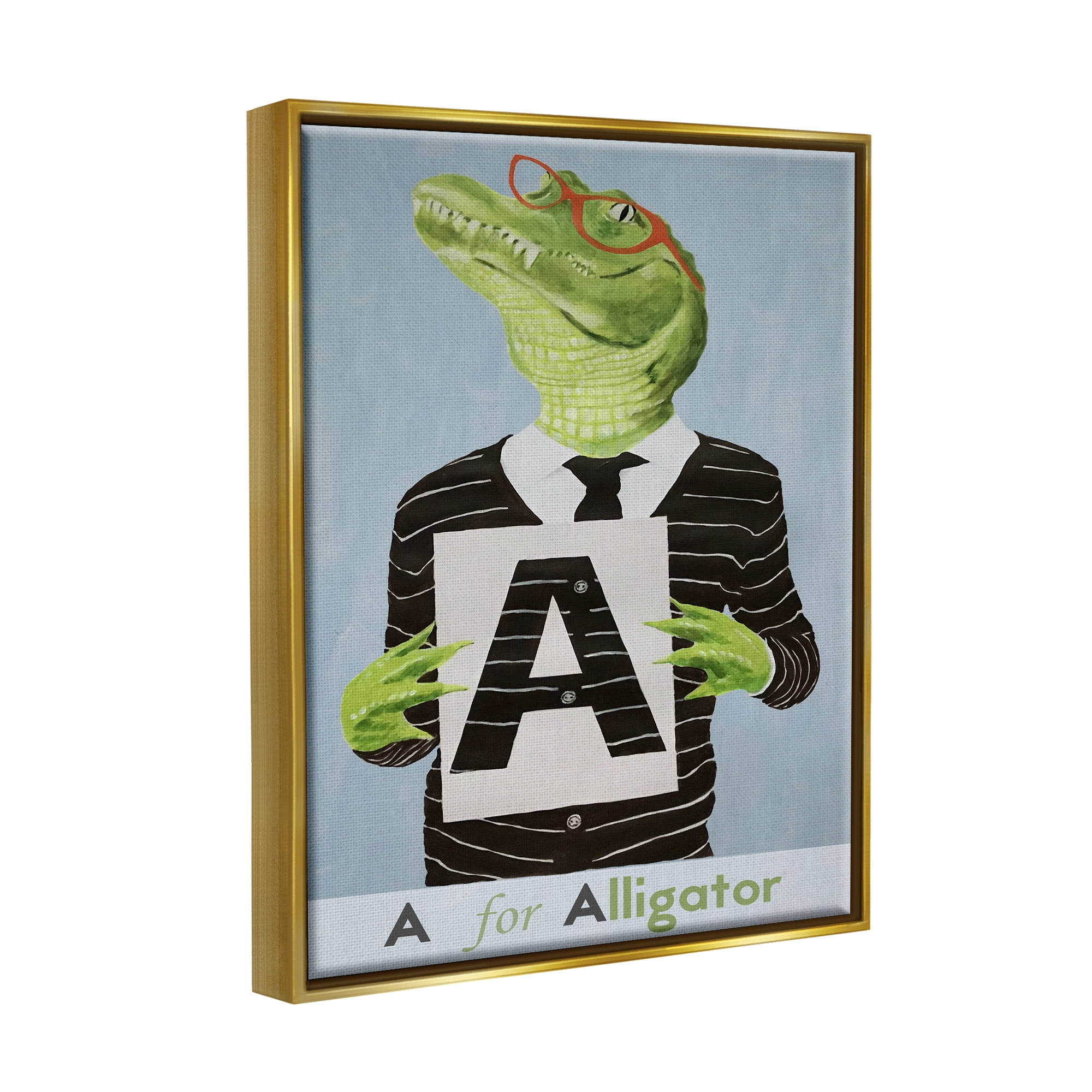 Stupell Industries Educational A For Alligator Animals & Insects Painting Gold Floater Framed Art Print Wall Art, 25 x 31
