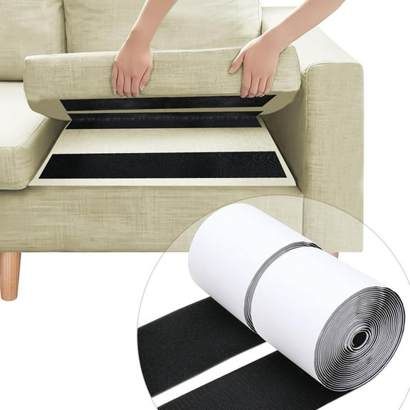 QZS Nylon Heavy Duty Tape Strips,3.9x78.7In Portable Black Adhesive Tape for Couch,1Pack Double Sided Rolls for Patio Cushions