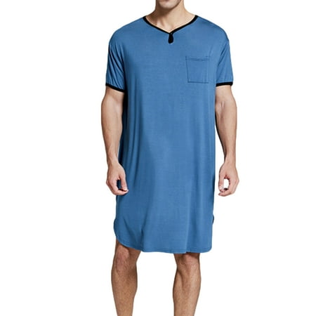 

Men s Nightshirt Nightwear ComfyShort Sleeve Long Sleep　Shirt