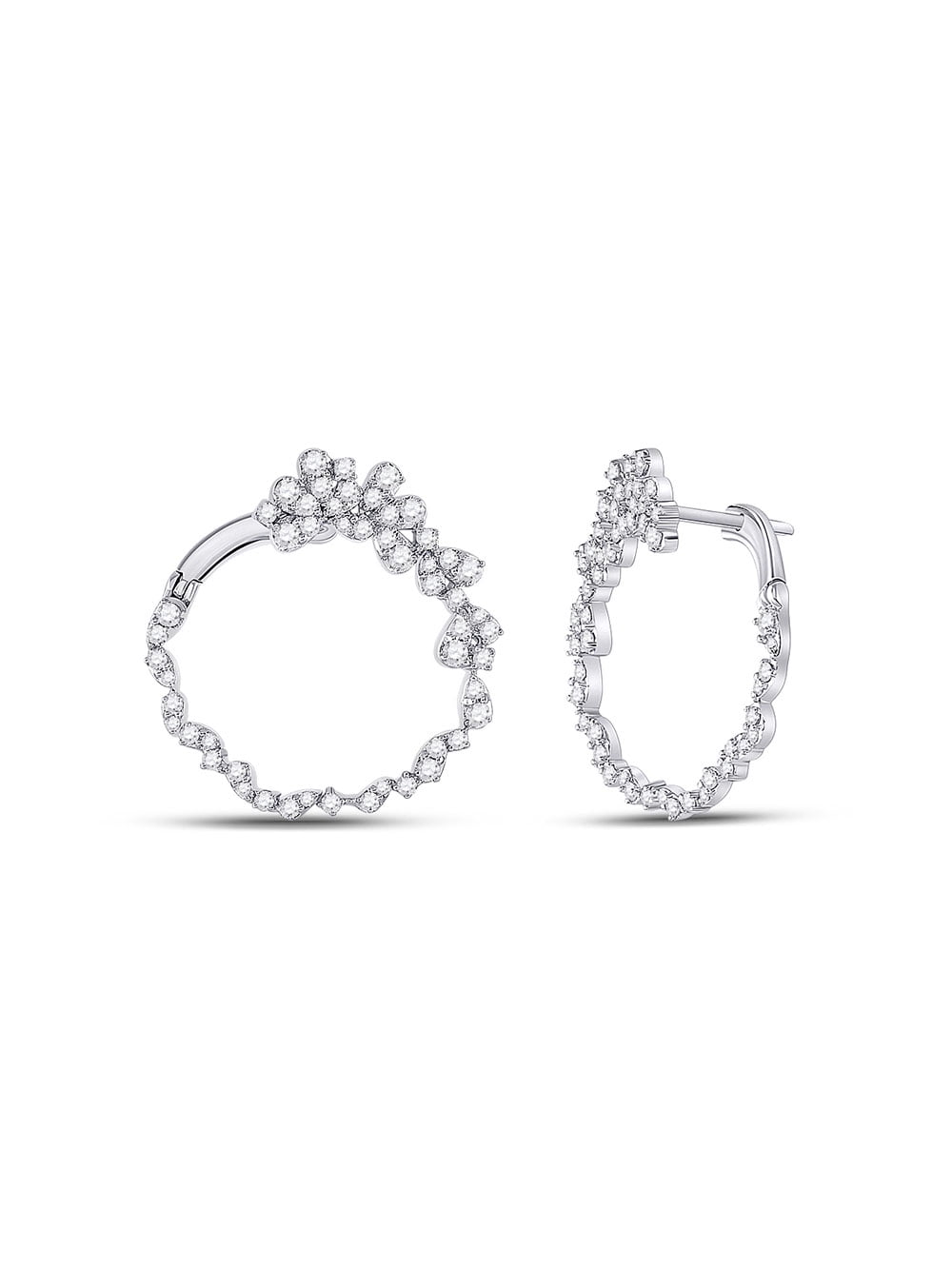 FB Jewels Solid 14K White Gold Polished and Diamond-cut Endless Hoop Earrings