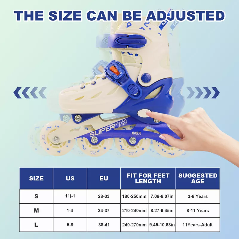 CJC Adjustable Inline Skates with Luminous Wheels for Boys and Girls Ages 4-12 Roller Skates for Kids Teens Beginners Indoor and Outdoor