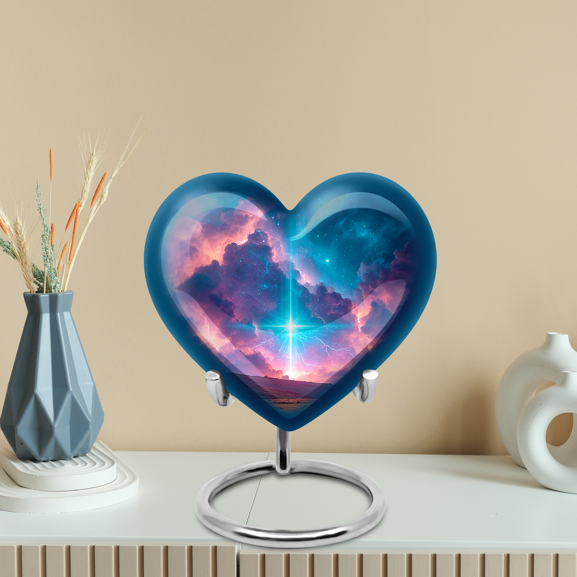 MUKTIVE Cross Tiny Urn for Ashes for Women, Mini Navy Blue Funeral Urns for Human Ashes Adult Man, Keepsake Heart Shape Cremation Urn for Mom and Son, Decorative Burial Urns for Human, 3 Inch
