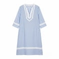 thumbnail image 6 of Women's Striped Dress V-Neck 3/4 Sleeve Colorblock Trim Dress Breathable Beach Resort Sundress Dresses for Women Light Blue S, 6 of 6