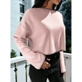 thumbnail image 3 of Women'S 2025 Fall Crew Neck Cropped Sweater Oversized Ribbed Knit Pullover Tops Pink One size, 3 of 8