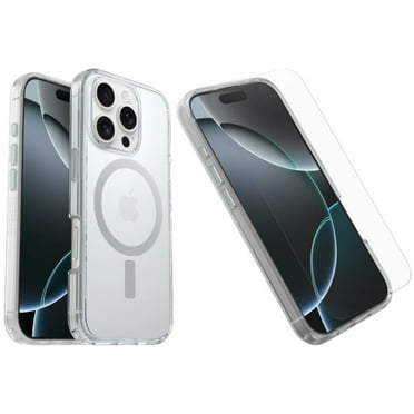 OtterBox iPhone 16 Pro Max (Only) - Bundle: Symmetry  Series Clear Case - Clear - Premium Glass Screen Protector - Snaps to MagSafe - Ultra-Sleek - Raised Edges Protect Camera & Screen