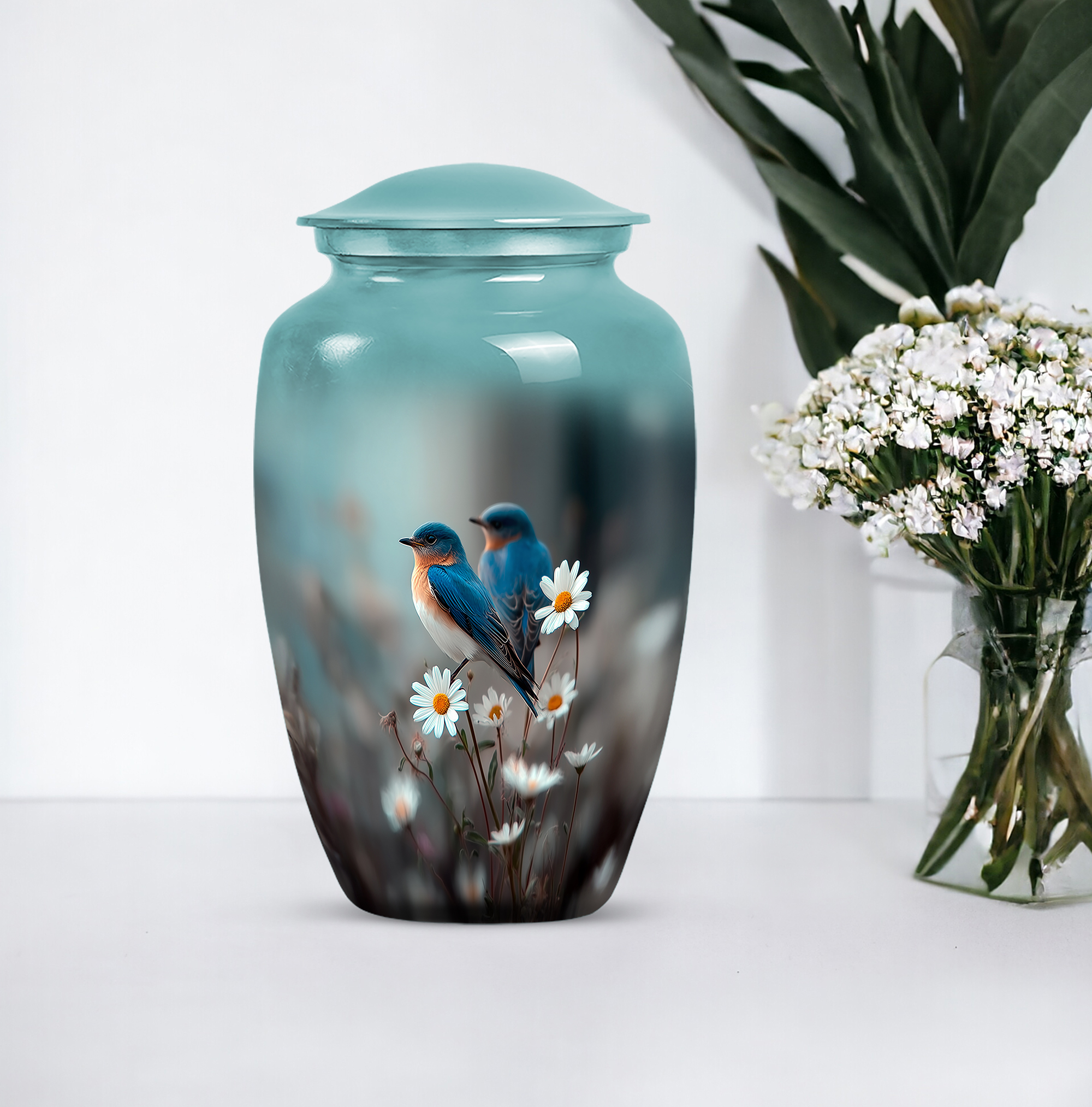 Blue Bird Memorial Decorative Urns For Human Ashes Adult Female, Large Funeral Urns For Ashes Women, Cremation Urn For Ashes Adult Male (Size-10 Inch 1 Pc)