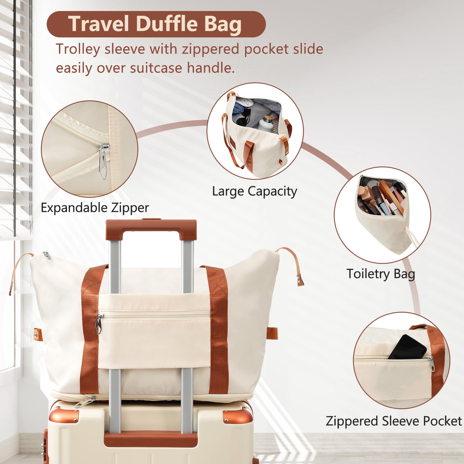 EUROCO Luggage Sets 3 Piece Carry-on Suitcases with Spinner Wheels and TSA Lock,Hardside 20" Family Travel Suitcase Set for Men Women,White Brown