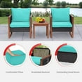 thumbnail image 6 of 3-Piece Patio Bistro Set Acacia Wood Outdoor Chat Conversation Table Chair Set Outdoor Wood Chat Set with Water Resistant Cushions and Coffee Table for Beach Backyard Garden,Blue Cushion, 6 of 8